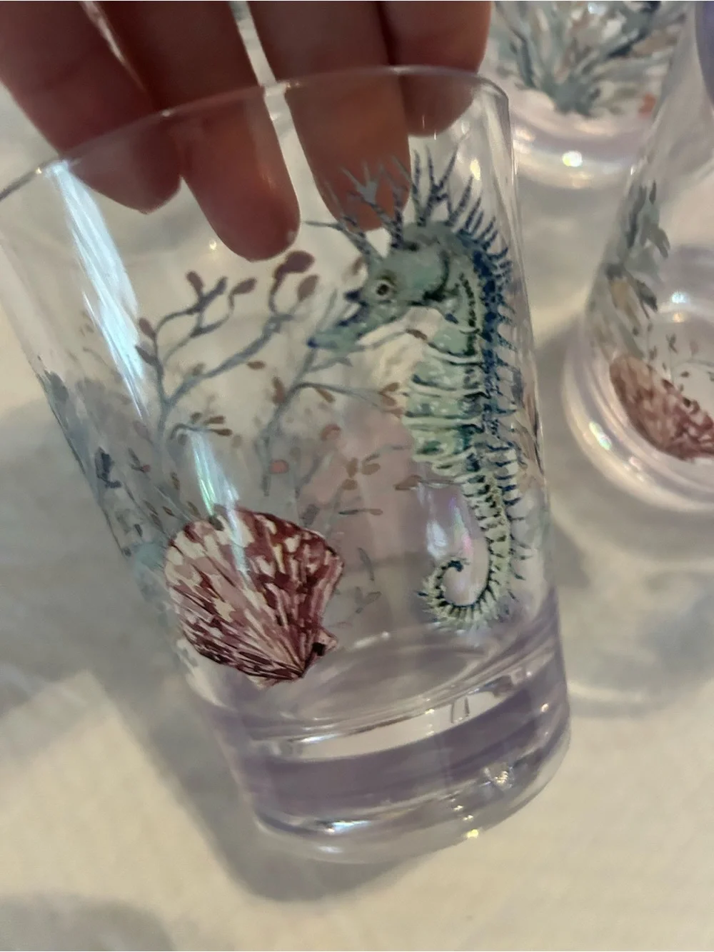 Seahorse & Coral Clear Acrylic Tumblers - Set of 4 (Pink, Blue, Orange)